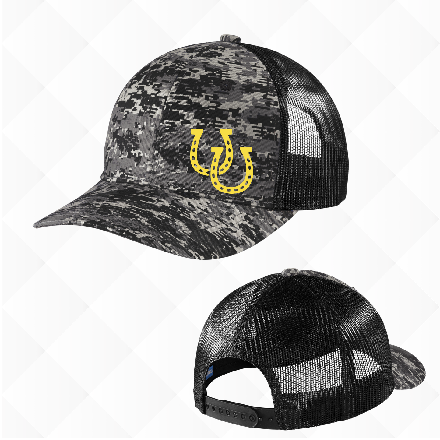 Mustangs Horseshoe Black Camo Trucker Hat
