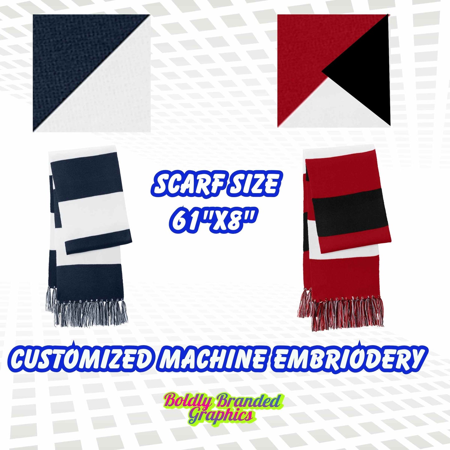 Custom Fringed Team Scarf - 61" x 8" Sports Scarf with Logo Embroidery